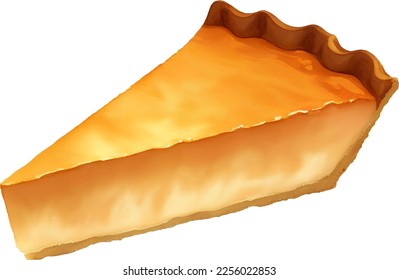 Pumpkin Pie Slice with Cream Isolated Hand Drawn Painting Illustration