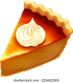 Pumpkin Pie Slice with Cream Isolated Hand Drawn Painting Illustration