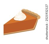 Pumpkin Pie Slice with Cream. National Pumpkin Cheesecake Day.Vector Illustrtion Illustration