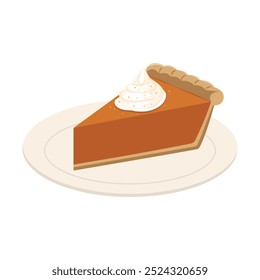 Pumpkin Pie Slice with Cream on a plate. National Pumpkin Cheesecake Day.Vector Illustrtion Illustration