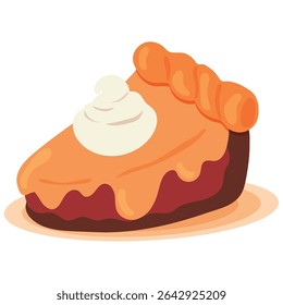 Pumpkin pie slice with cream. Vector illustration