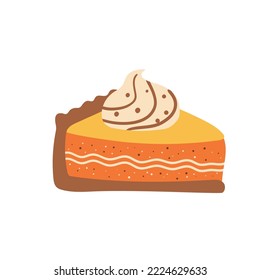 Pumpkin pie slice hand drawn in cute cartoon style  isolated element white  Thanksgiving day food vector illustration and slice pumpkin pie 
