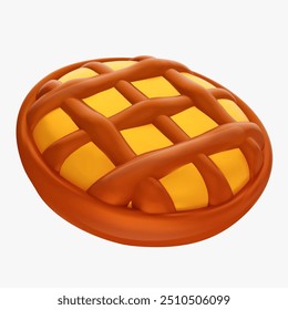 Pastel de calabaza. Celebración tradicional horneando comida en estilo 3d de dibujos animados. Ilustración vectorial.