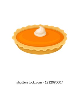 Pumpkin pie, traditional Thanksgiving food vector Illustration on a white background