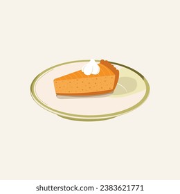 Pumpkin pie. Vector autumn illustration. Pumpkin pie on plate. Winter