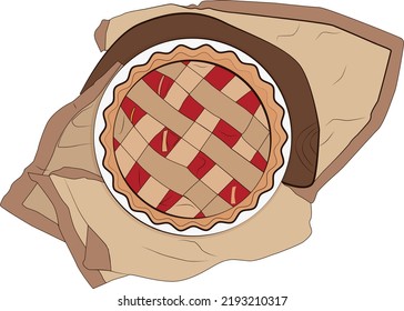 Pumpkin Pie Vector Illustration. Cake For Thanksgiving And Holiday. Happy Thanksgiving Traditional Pumpkin Pie Delivery With Towel