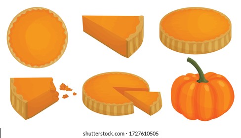 Pumpkin Pie Vector Illustration On White Background. Vector Cartoon Set Icon Thanksgiving Cake. Isolated Cartoon Set Icon Pumpkin Pie.