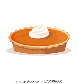 Pumpkin pie and whipped cream isolated. Vector illustration in a flat style on a white background.
