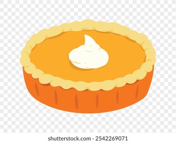 Pumpkin pie with whipped cream on top,flat minimalist style, perfect for Thanksgiving celebrations. Transparent background for easy use in designs. vector