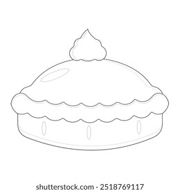 Pumpkin pie whole and slice thin line art icon for food apps and websites on white background, editable stroke. Line art icon of a pie thanksgiving dessert illustration vector graphic.