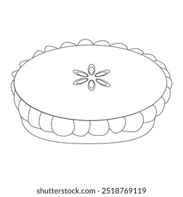 Pumpkin pie whole and slice thin line art icon for food apps and websites on white background, editable stroke. Line art icon of a pie thanksgiving dessert illustration vector graphic.