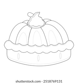 Pumpkin pie whole and slice thin line art icon for food apps and websites on white background, editable stroke. Line art icon of a pie thanksgiving dessert illustration vector graphic.