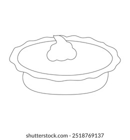 Pumpkin pie whole and slice thin line art icon for food apps and websites on white background, editable stroke. Line art icon of a pie thanksgiving dessert illustration vector graphic.