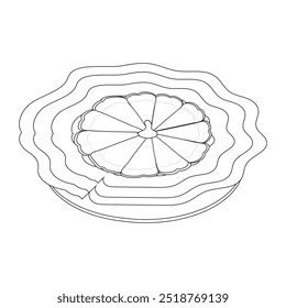 Pumpkin pie whole and slice thin line art icon for food apps and websites on white background, editable stroke. Line art icon of a pie thanksgiving dessert illustration vector graphic.