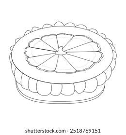 Pumpkin pie whole and slice thin line art icon for food apps and websites on white background, editable stroke. Line art icon of a pie thanksgiving dessert illustration vector graphic.