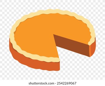 Pumpkin pie,flat minimalist style, perfect for Thanksgiving celebrations. Transparent background for easy use in designs. vector