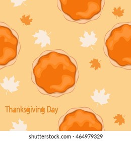 Pumpkin pies and autumn leaves seamless pattern