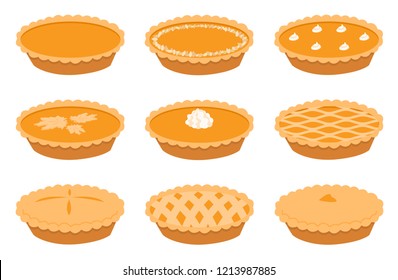 Pumpkin pies set, vector, isolated illustration on white background