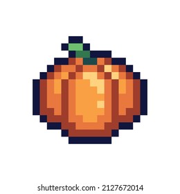 Pumpkin pixel art icon. Gourd plant logo. 8-bit sprite. Game development, mobile app.  Isolated vector illustration