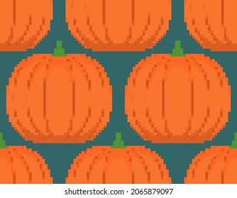 Pumpkin pixel art pattern seamless. pixelated Vegetable background. 8 bit vector texture