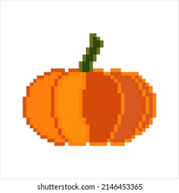 Calabaza con arte de píxeles. Ilustración vectorial aislada en fondo blanco.