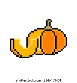 Calabaza con arte de píxeles. Ilustración vectorial aislada en fondo blanco.