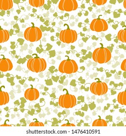 Pumpkin Plants Vector Illustration in White Background Color Autumn Decoration Seamless Pattern
