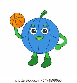  Pumpkin Playing Basketball Icon Vector Illustration.