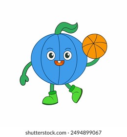  Pumpkin Playing Basketball Icon Vector Illustration.