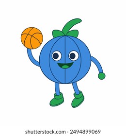  Pumpkin Playing Basketball Icon Vector Illustration.