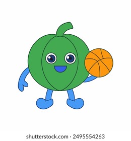 Calabaza jugando baloncesto icono de Ilustración vectorial.