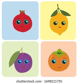 pumpkin, pomegranate, lemon, persimmon four fruits educational cards for kids