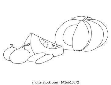 Pumpkin, potatoes and turnip. Vector graphic set. Hand drawn doodle.