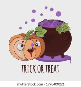PUMPKIN POTION Halloween Funny Flat Design Cartoon Hand Drawn Vector Illustration Set For Print