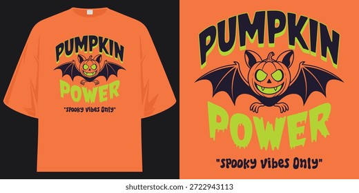 Calabaza Poder Vibras espeluznantes Solo Halloween Bat Gráfico Camiseta Diseño Ilustración vectorial Ilustraciones
