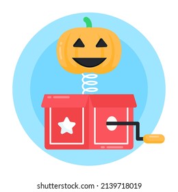 A pumpkin prank box flat round icon

