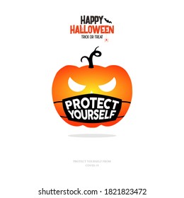 pumpkin with protect yourself mask concept vector illustration