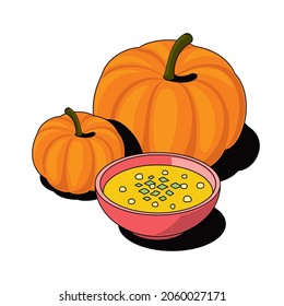 Pumpkin puree soup. Vector 3d sketch line isometric style, color icon illustration. Creative design idea and infographics elements.