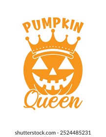 Camiseta feliz del Vector de Halloween de la reina de la calabaza, Plantilla del diseño de la insignia de la tipografía del festival del fantasma del Festiva del traje de la muchacha del horror