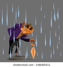 pumpkin in the rain vector illustration 