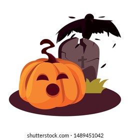 pumpkin raven gravestone happy halloween celebration