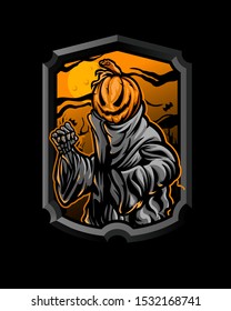 pumpkin reaper mascot illustration for tshirt design