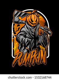 pumpkin reaper mascot illustration for tshirt design