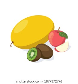 Pumpkin, red apple and kiwi. Pumpkin, red apple and kiwi. Vector 3d isometric, color web icons set, new flat style.