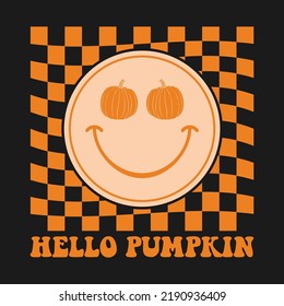 Pumpkin Retro Checkered Smile T-shirt
