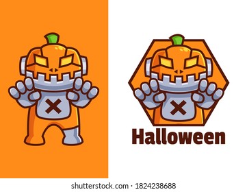 pumpkin robot mascot logo design