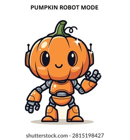 Pumpkin robot mode cute cyborg pumpkin character with metallic body halloween vector sticker