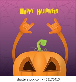 pumpkin rock n roll style halloween greeting card with text. Happy halloween rock concert poster design template or greeting card