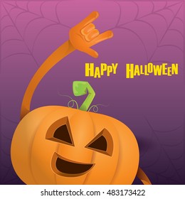 pumpkin rock n roll style halloween greeting card with text. Happy halloween rock concert poster design template or greeting card