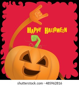 pumpkin rock n roll style halloween greeting card with text. Happy halloween rock concert poster design template or greeting card